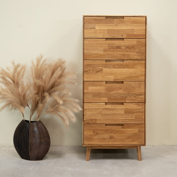 Chiffonnier en bois massif de chêne Escandi 6 – 60 x 45 x 139 cm - NordicStory