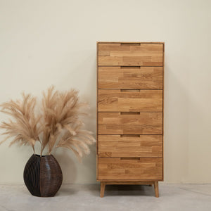 Chiffonnier en bois massif de chêne Escandi 6 – 60 x 45 x 139 cm - NordicStory