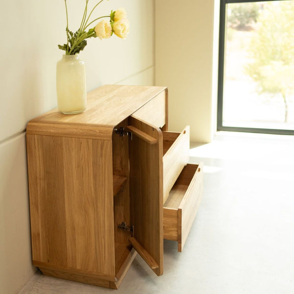 Commode en bois massif de chêne Alina – 120 x 46 x 85 cm - NordicStory