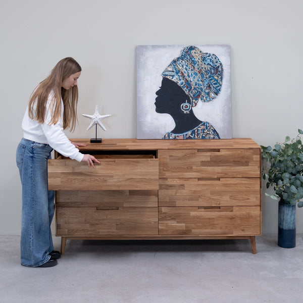 Buffet commode en bois massif de chêne Escandi 4 – 160 x 45 x 84,5 cm - NordicStory