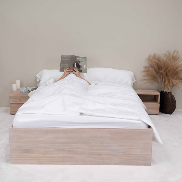 Lit en bois massif de chêne avec rangement style scandinave