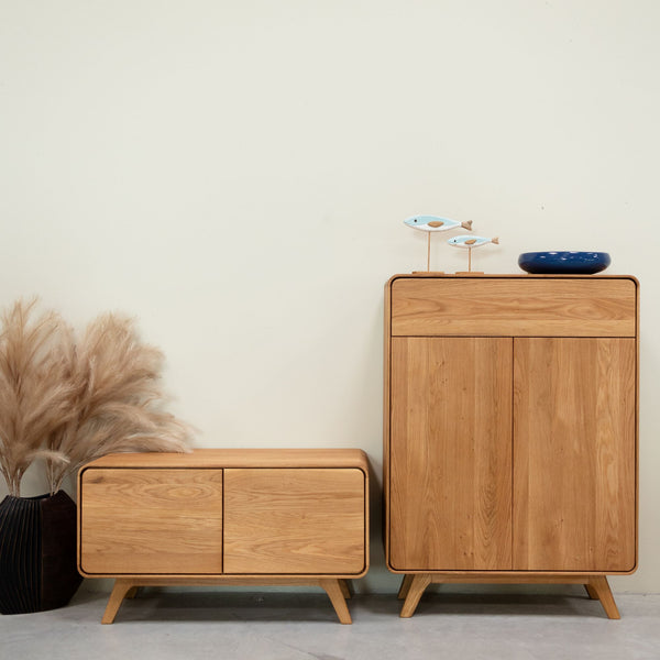 Meuble à chaussures en bois massif de chêne Genève - 80 x 35 x 110 cm - NordicStory