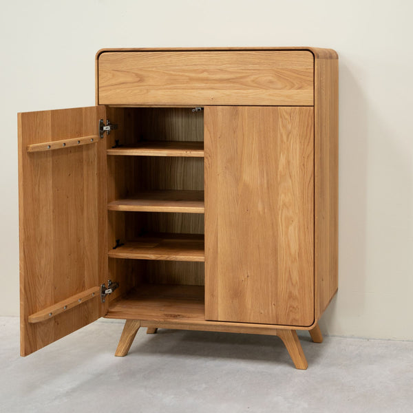 Meuble à chaussures en bois massif de chêne Genève - 80 x 35 x 110 cm - NordicStory