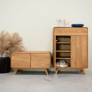 Meuble à chaussures en bois massif de chêne Genève - 80 x 35 x 110 cm - NordicStory