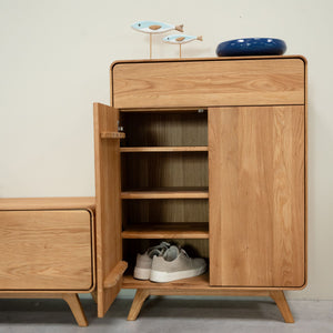 Meuble à chaussures en bois massif de chêne Genève - 80 x 35 x 110 cm - NordicStory