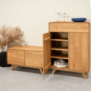 Meuble à chaussures en bois massif de chêne Genève - 80 x 35 x 110 cm - NordicStory