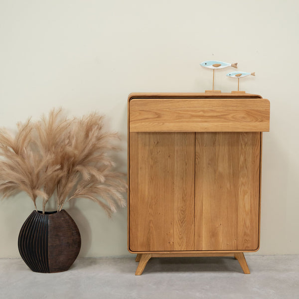 Meuble à chaussures en bois massif de chêne Genève - 80 x 35 x 110 cm - NordicStory