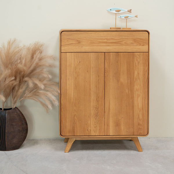 Meuble à chaussures en bois massif de chêne Genève - 80 x 35 x 110 cm - NordicStory