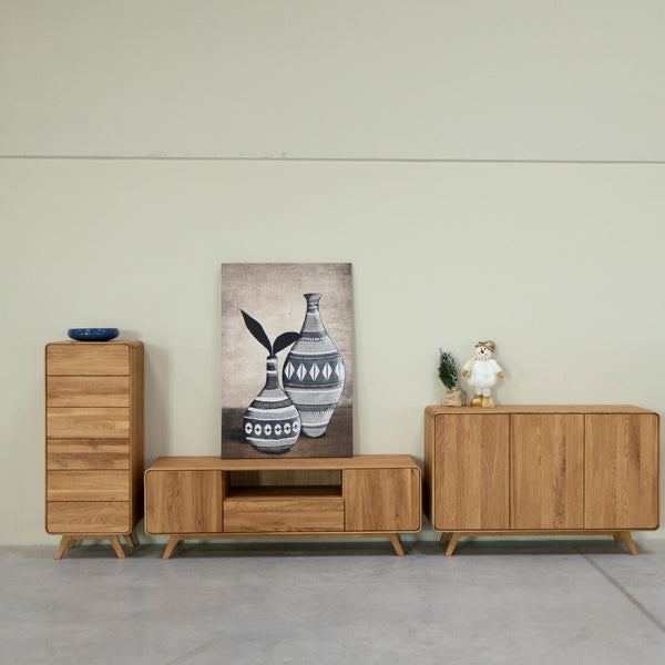 Buffet 3 portes en bois massif de chêne Genève 3 - 134 x 45 x 86 cm - NordicStory