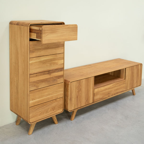 Chiffonnier en bois massif de chêne Genève 1 - 50 x 42 x 126 cm - NordicStory