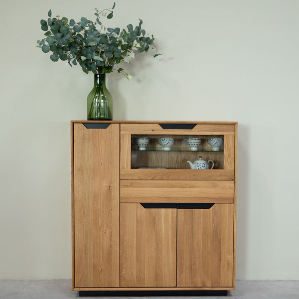 Vitrine en bois massif de chêne Bremen 3 - 124 x 38 x 134 cm - NordicStory