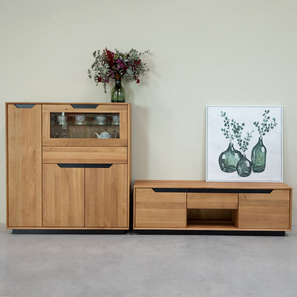 Vitrine en bois massif de chêne Bremen 3 - 124 x 38 x 134 cm - NordicStory