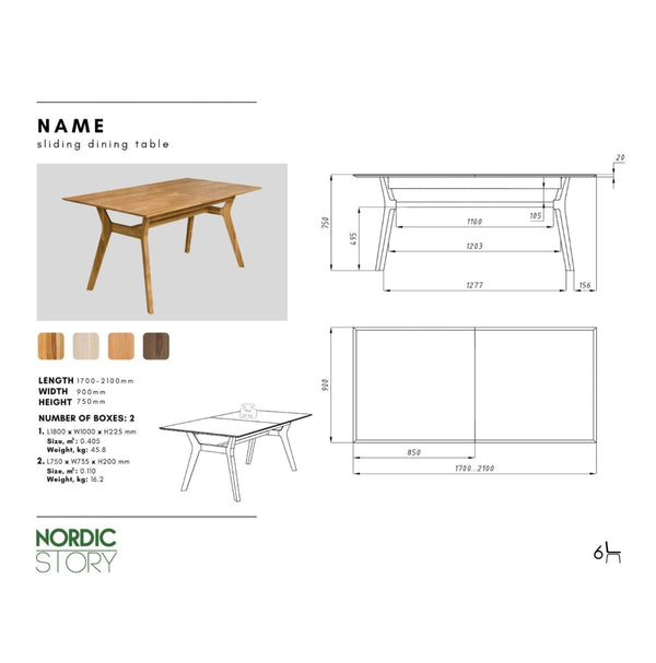 Table à manger extensible en bois massif de chêne Harold – 140-180/170-210 x 90 x 75 cm - NordicStory