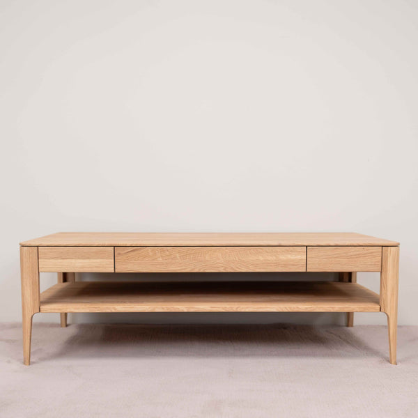 Table basse avec tiroir en bois massif de chêne 