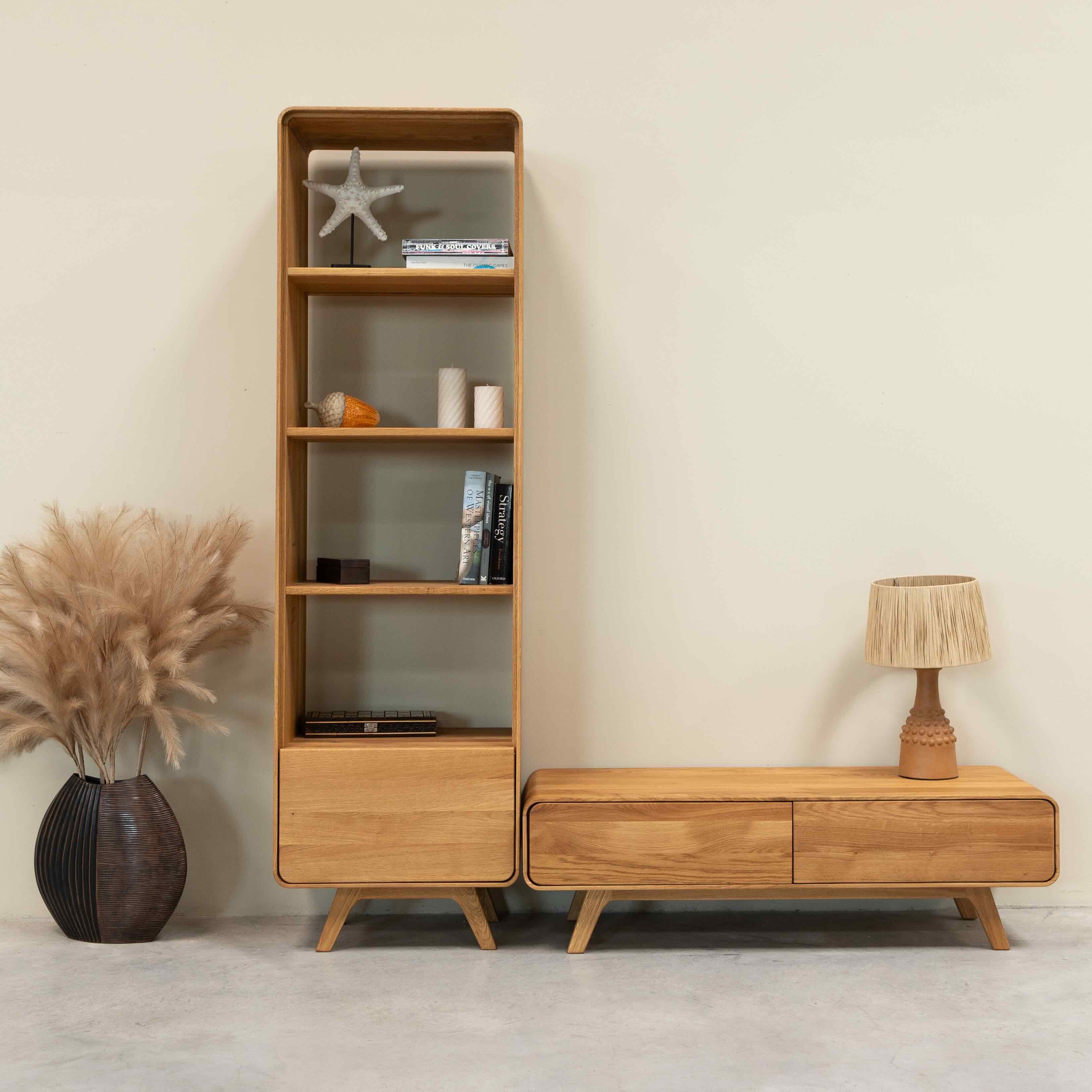 Buffet bas meuble de rangement en bois massif de chêne Genève