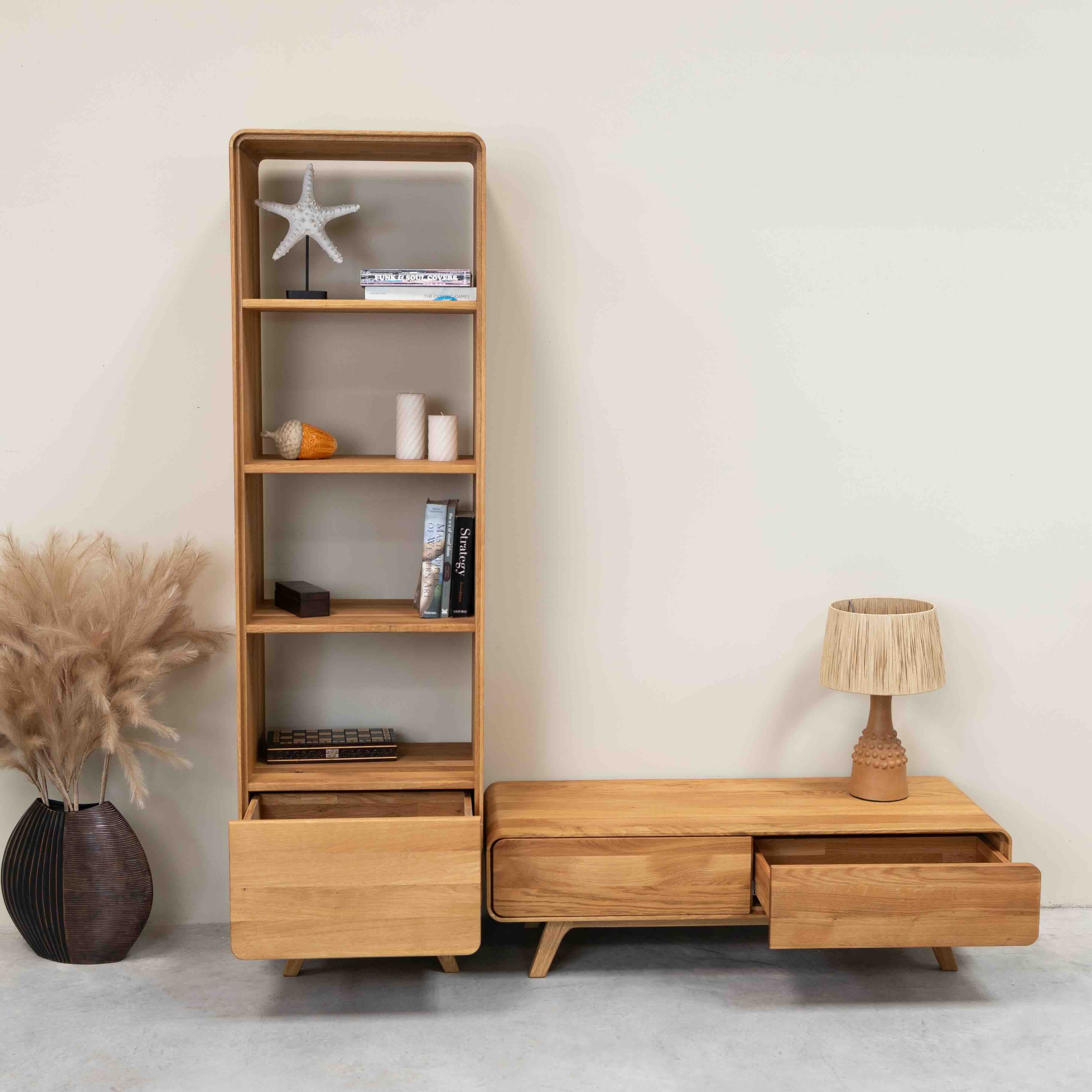 Buffet bas meuble de rangement en bois massif de chêne Genève