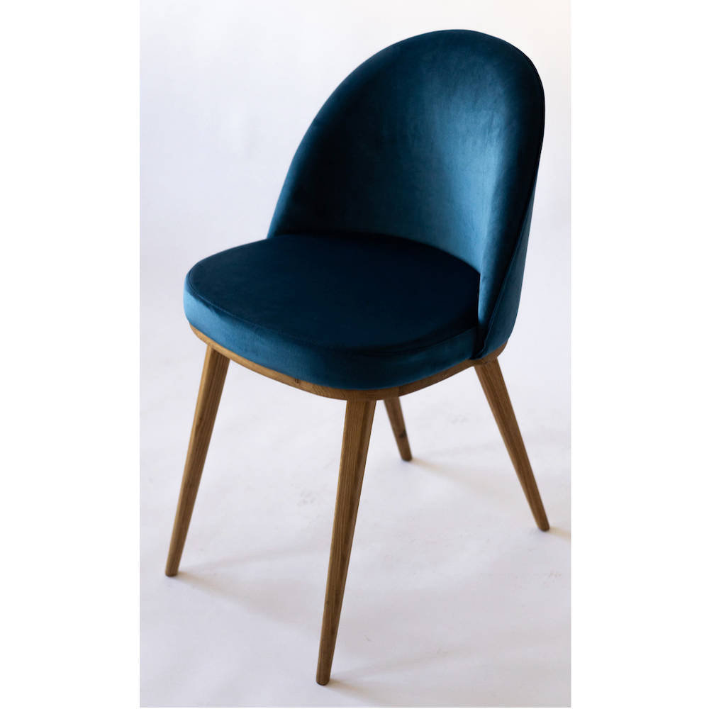 NordicStory Pack de 2 ou 4 chaises de salle à manger transparentes, cadre en chêne massif, tapisserie en bleu Monako