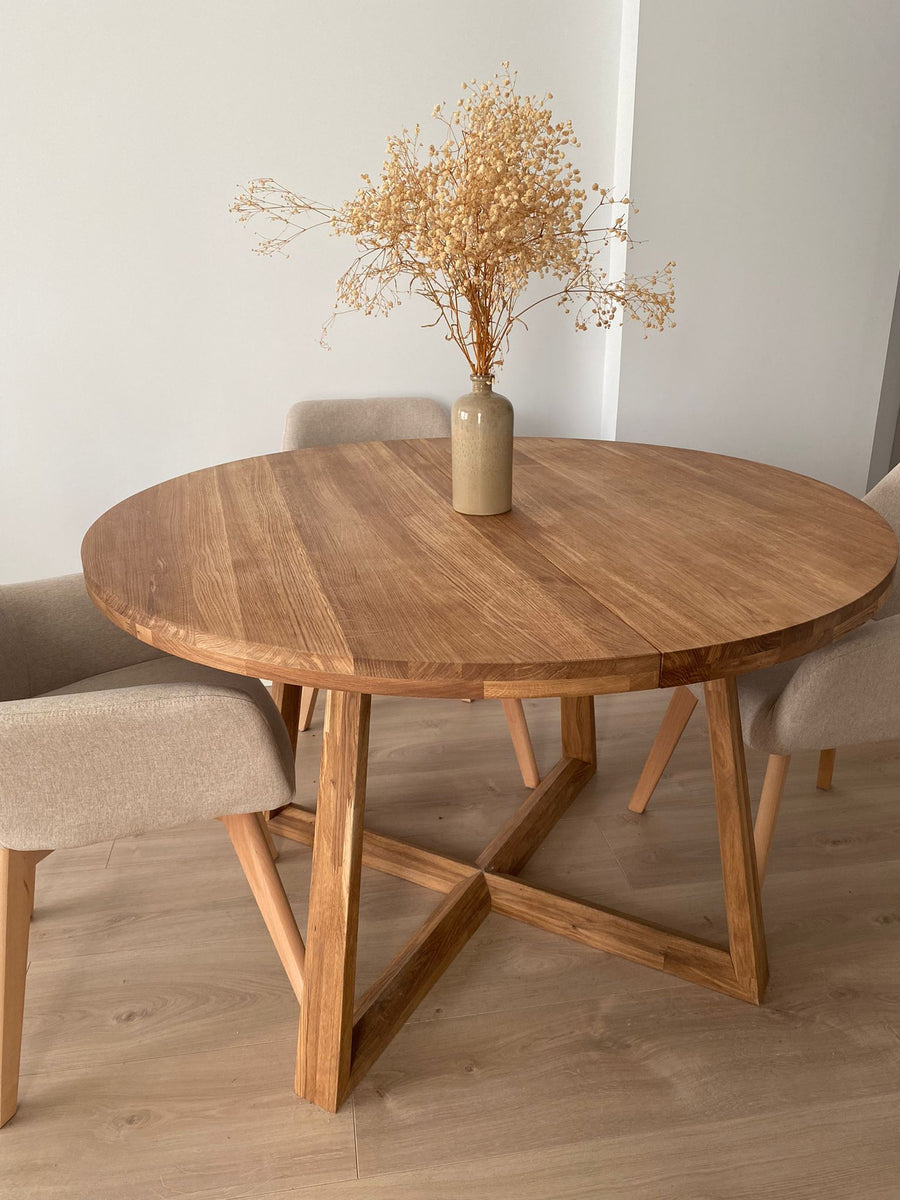 Mesa de jantar redonda extensível em carvalho maciço Moby