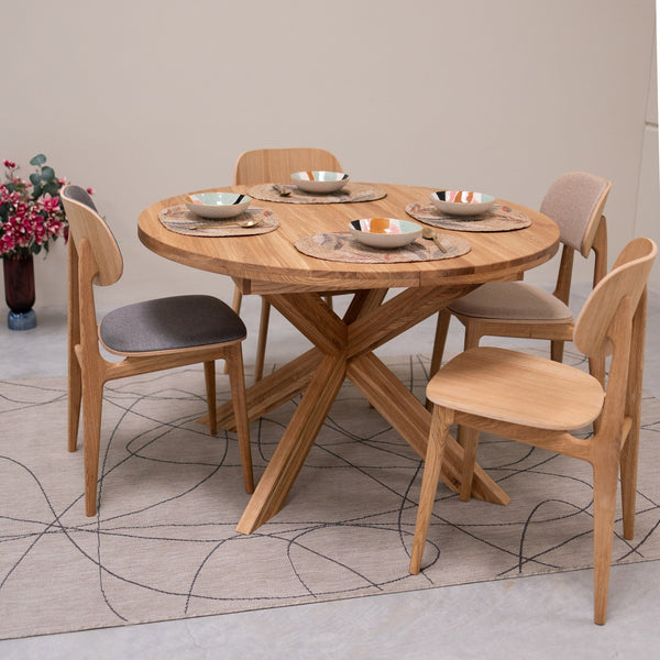 Table à manger ronde extensible en chêne massif Holger – 120-170 x 120 x 76 cm/140-190 x 140 x 76 cm - NordicStory