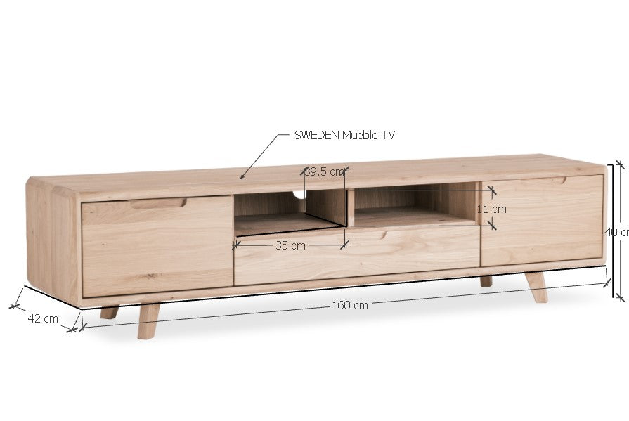 VESKOR Mueble de TV de madera maciza SWEDEN 2 160x42x40 cm.
