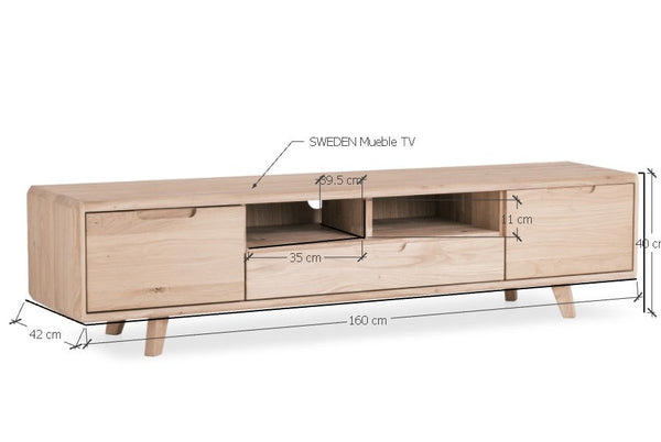 VESKOR Mueble de TV de madera maciza SWEDEN 2 160x42x40 cm.