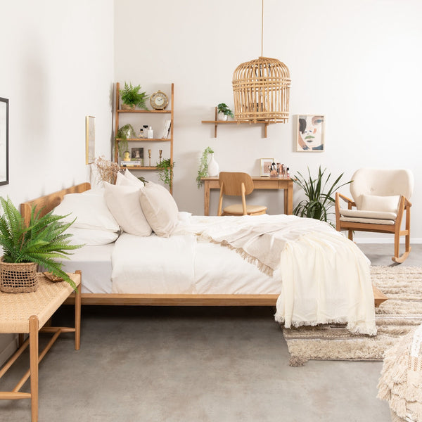 VESKOR Cama matrimonio de madera maciza roble MALMO