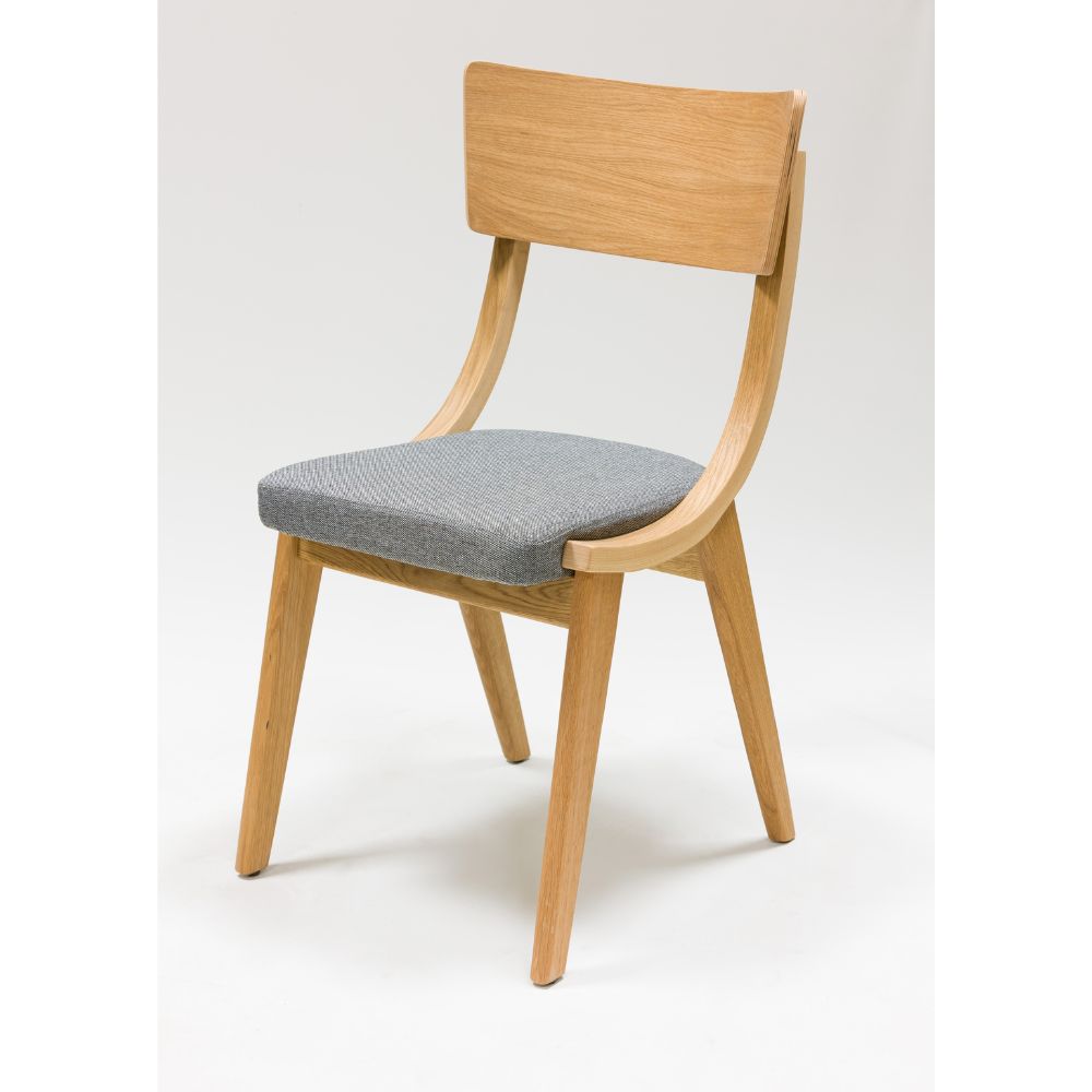 Lot de 2 ou 4 chaises en bois massif de chêne Lucas, revêtement Gris/Beige