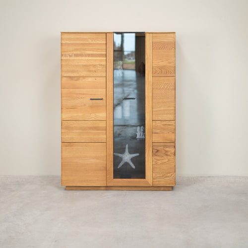 Vitrine armoire en bois massif de chêne Arvik