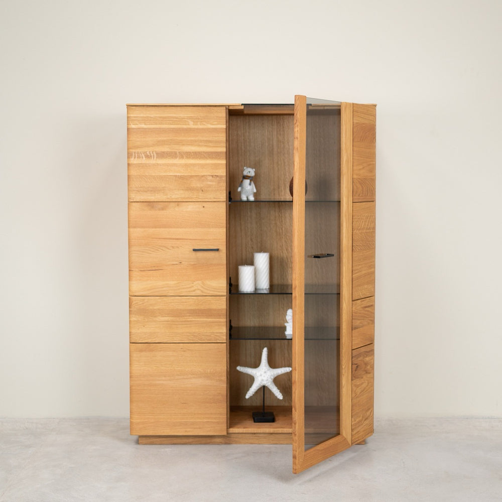 Vitrine armoire en bois massif de chêne Arvik