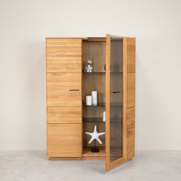 Vitrine armoire en bois massif de chêne Arvik