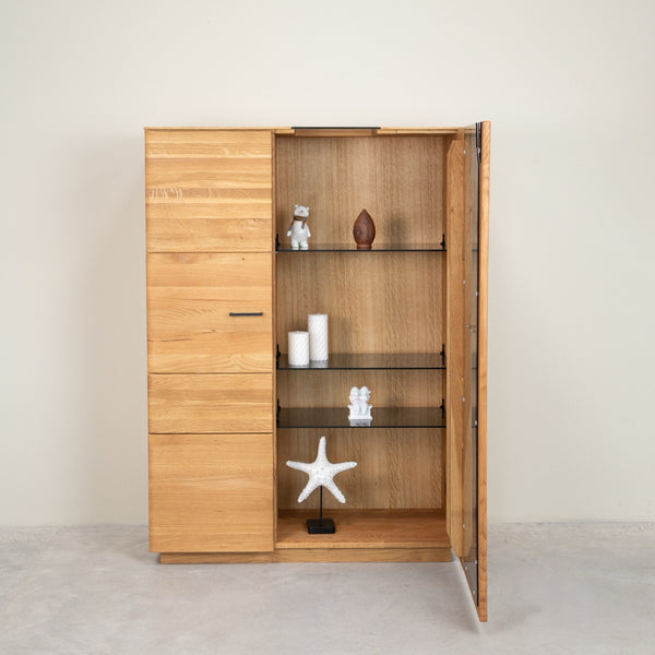 Vitrine armoire en bois massif de chêne Arvik
