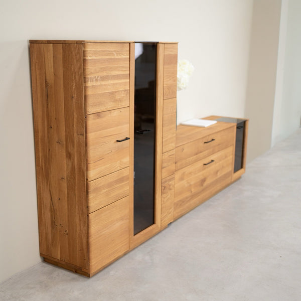 Vitrine armoire en bois massif de chêne Arvik