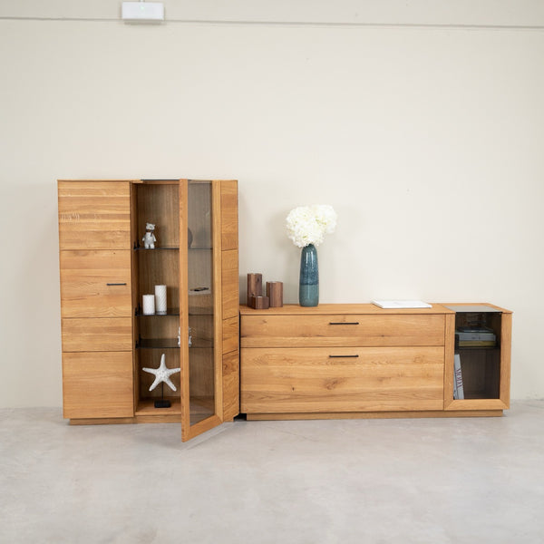 Vitrine armoire en bois massif de chêne Arvik
