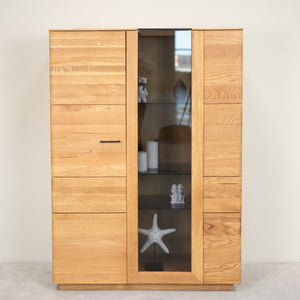 Vitrine armoire en bois massif de chêne Arvik
