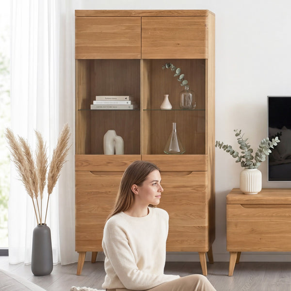 Buffet vitrine en bois massif de chêne Milan 2 - NordicStory