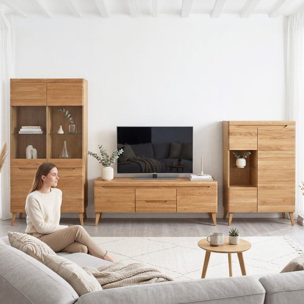 Buffet vitrine en bois massif de chêne Milan 3 - NordicStory