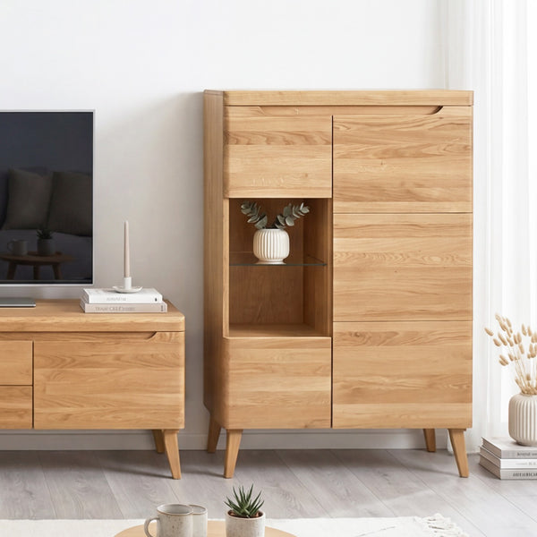 Buffet vitrine en bois massif de chêne Milan 3 - NordicStory