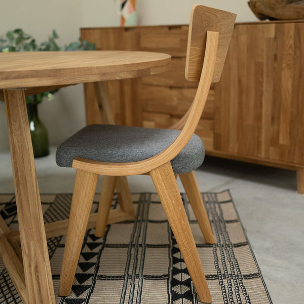 Chaise en bois massif de chêne Lucas, revêtement Gris/Beige - Lot de 2 ou 4 chaises - VESKOR