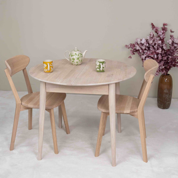 Table à manger ronde extensible en chêne massif Escandi 3 – 100-130 x 100 x 75 cm - NordicStory