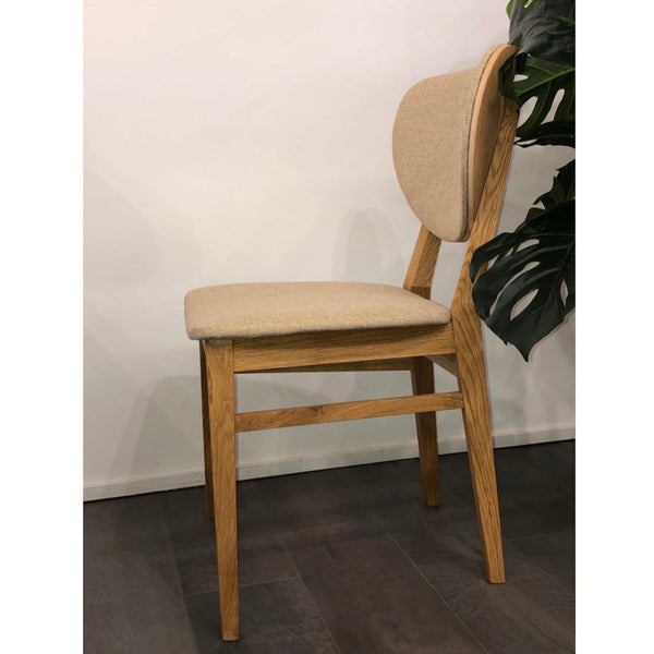 Chaise de salle à manger en bois massif de chêne Nova, revêtement en tissu Gris Nordique/Beige – Lot de 2 ou 4 chaises - NordicStory