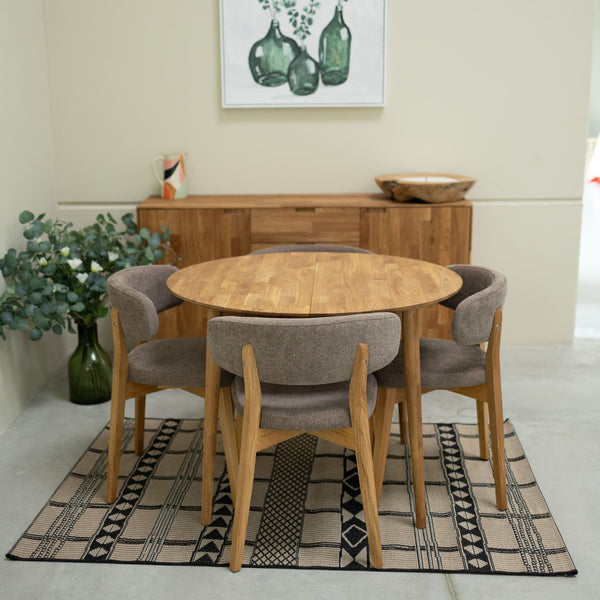 Table à manger ronde extensible en chêne massif Escandi 3 – 100-130 x 100 x 75 cm - NordicStory
