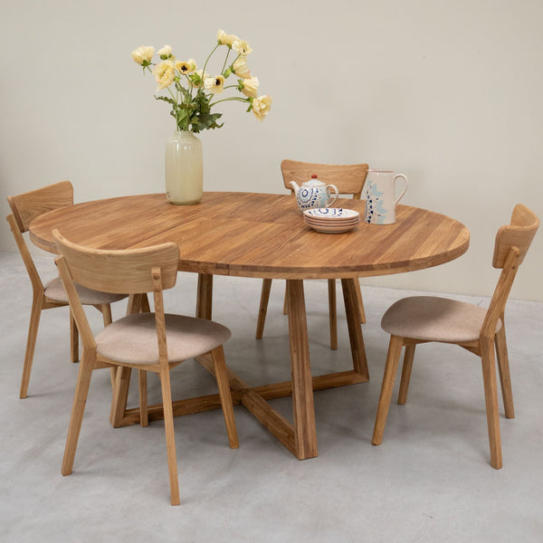 Chaise de salle à manger en bois massif de chêne Diana, revêtement Beige – Lot de 2 ou 4 chaises - NordicStory