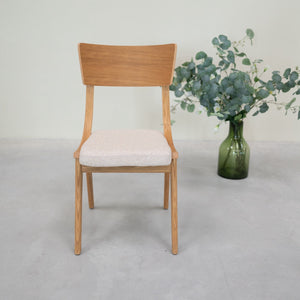 Chaise en bois massif de chêne Lucas, revêtement Gris/Beige - Lot de 2 ou 4 chaises - VESKOR