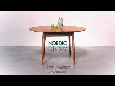Table à manger ronde extensible en chêne massif Escandi 5 – 110-145 x 110 x 75 cm - NordicStory