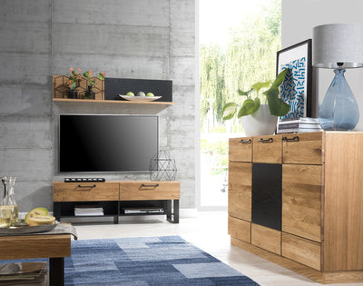 LoftStory Meuble TV en bois de chêne design industriel nordique