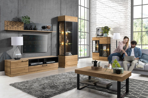 Vitrine en bois de chêne Mozaik 12 - 95 x 42 x 196 cm - LoftStory