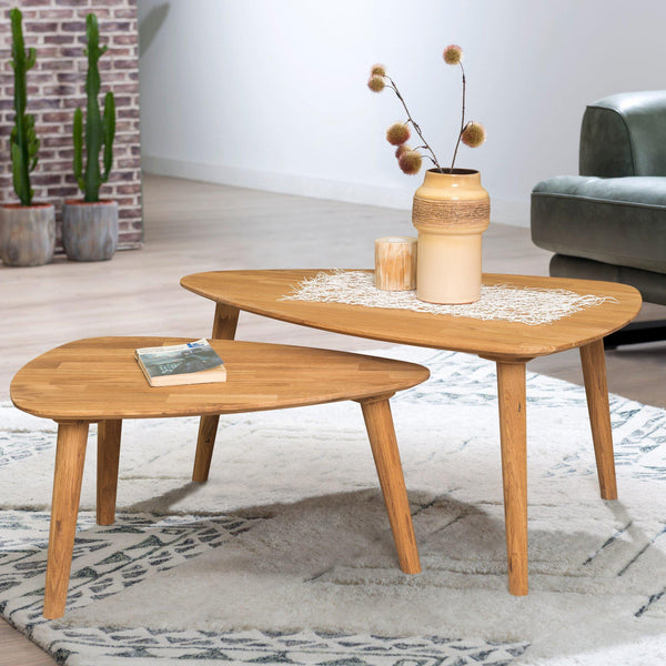 Table basse gigogne en bois massif de chêne Escandi 2 – 70 x 50 x 36 cm / 73,8 x 70 x 45 cm / 90 x 60 x 46 cm - NordicStory