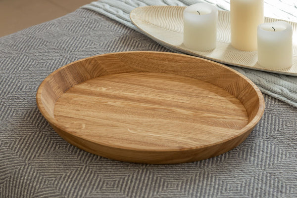 NordicStory Bandeja decorativa redonda de madera maciza roble Info Draft
