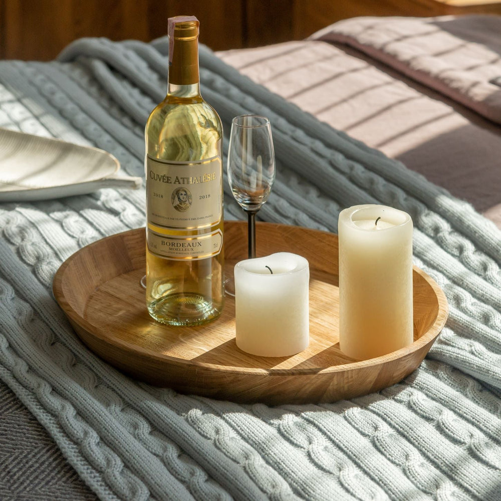 NordicStory Bandeja decorativa redonda de madera maciza roble Info Draft