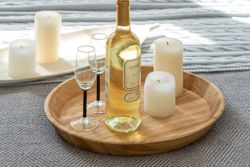 NordicStory Bandeja decorativa redonda de madera maciza roble Info Draft